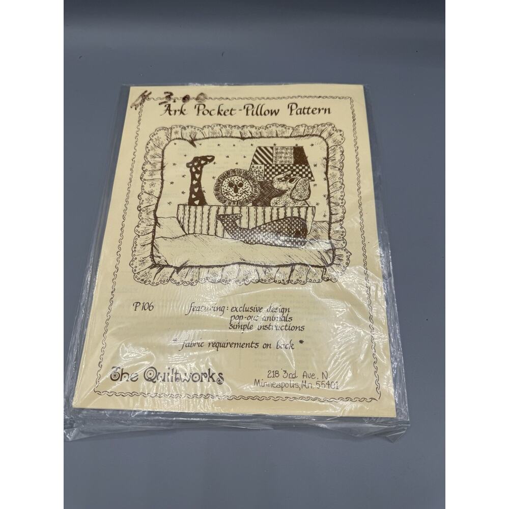 Vintage Ark Pocket Pillow Sewing Pattern P106 The Quiltworks Pop Out Animals